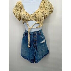 American Eagle Womens Size 12 acid Wash Button Down Mom Jean Skort Y2K 90’s